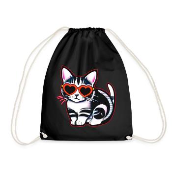 Cute cool cat with heart sunglasses - Drawstring Bag - black - Front