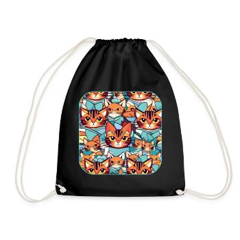 Cute Cat Tangled Warr - Drawstring Bag - black - Front
