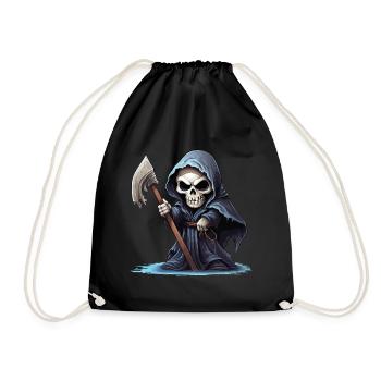 Faucheuse, Faux, Mort, Crâne, Crâne, Squelette - Sac de sport léger - noir - Devant