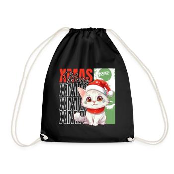 Cat Christmas Merry Meowy Catmas Ugly Cute - Drawstring Bag - black - Front