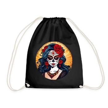 Dia de los Muertos Frau mit Blumen - Turnbeutel - Schwarz - Vorne