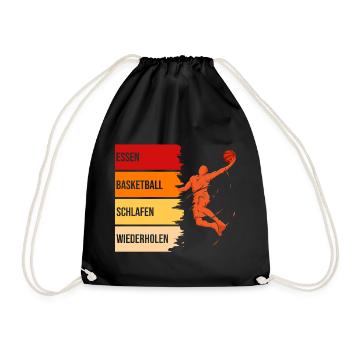 Essen, Basketball, Schlafen, Wiederholen, - Turnbeutel - Schwarz - Vorne