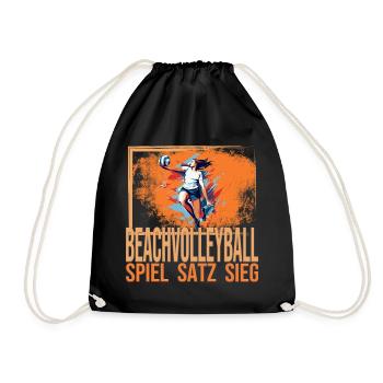 Spiel - Satz - Sieg - Beachvolleyball - Turnbeutel - Schwarz - Vorne