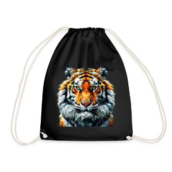 Geometric Lion Head Art Print - Drawstring Bag - black - Front
