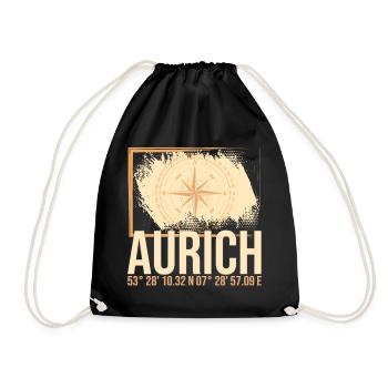 Aurich Koordinaten - Turnbeutel - Schwarz - Vorne