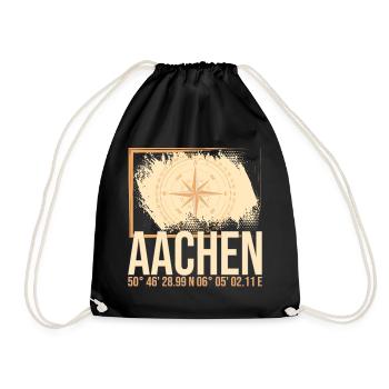 Aachen Koordinaten - Turnbeutel - Schwarz - Vorne