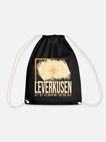 Leverkusen Koordinaten - Turnbeutel - Schwarz