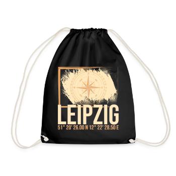 Leipzig Koordinaten - Turnbeutel - Schwarz - Vorne