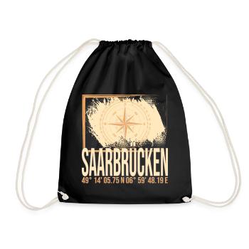 Saarbrücken Koordinaten - Turnbeutel - Schwarz - Vorne