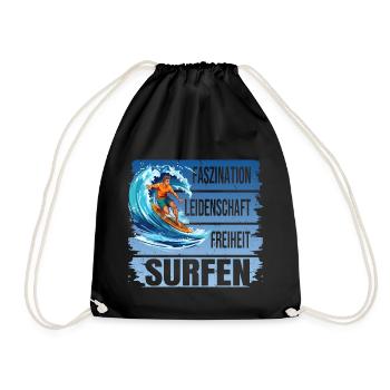 Faszination - Leidenschaft - Freiheit - Surfen - Turnbeutel - Schwarz - Vorne