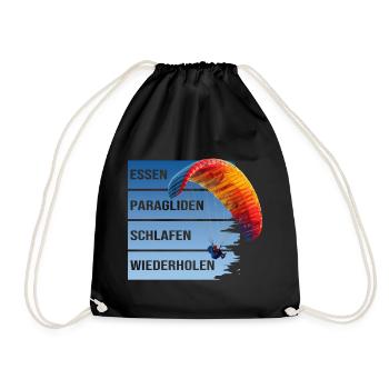 Essen - Paragliden - Schlafen - Wiederholen - Turnbeutel - Schwarz - Vorne