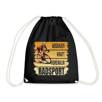 Ausdauer - Kraft - Adrenalin - Radsport - Turnbeutel - Schwarz - Vorne