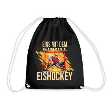Eins mit dem Sport - Eishockey - Turnbeutel - Schwarz - Vorne
