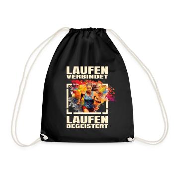 Laufen verbindet - Laufen begeistert - Turnbeutel - Schwarz - Vorne