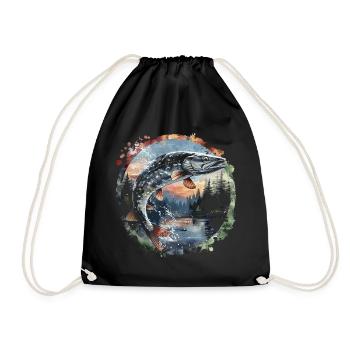 Jumping Fish – Angler Motif – Dynamic Catch - Drawstring Bag - black - Front