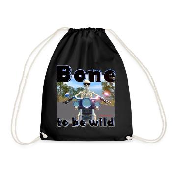 Skelett am Motorrad - Bone to be wild - Turnbeutel - Schwarz - Vorne