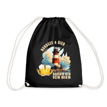 Nordsee und Bier, darum bin ich hier - Turnbeutel - Schwarz - Vorne