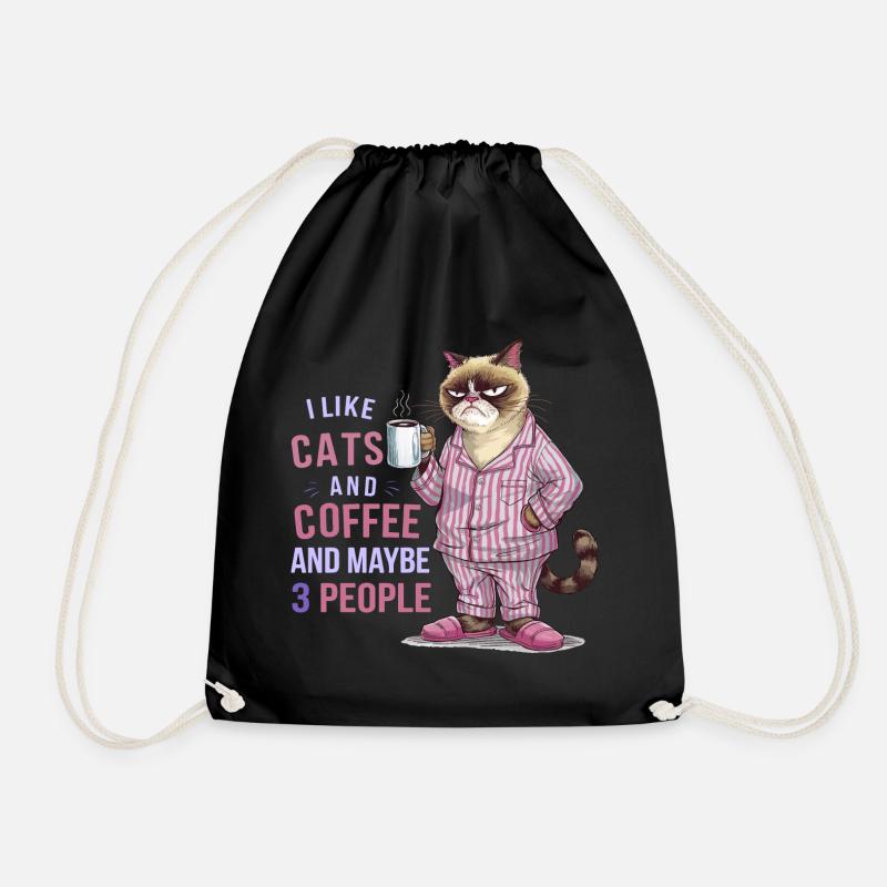 Kaffeeliebhaber Katze mit Pyjama Humor - Turnbeutel - Schwarz