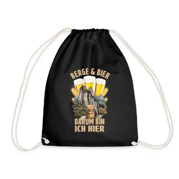 Berge & Bier, darum bin ich hier - Turnbeutel - Schwarz - Vorne