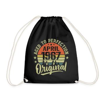 April 1967 Birthday - April 1967 Gift Idea - Drawstring Bag - black - Front