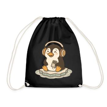 Musikliebender niedlicher Pinguin mit Kopfhörern - Turnbeutel - Schwarz - Vorne