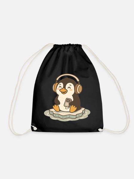 Musikliebender niedlicher Pinguin mit Kopfhörern - Turnbeutel - Schwarz