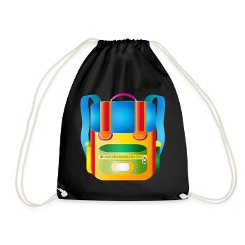 Bunter Retro-Schulranzen für coole Kids - Turnbeutel - Schwarz - Vorne