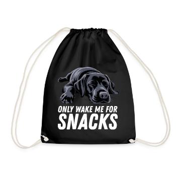 Black Labrador Dog Only Wake Me For Snacks - Drawstring Bag - black - Front