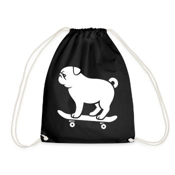 Minimalistischer Mops Skateboarder Katze - Turnbeutel - Schwarz - Vorne