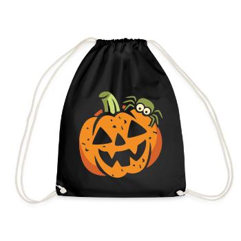 Funny Halloween pumpkin with spider - Drawstring Bag - black - Front