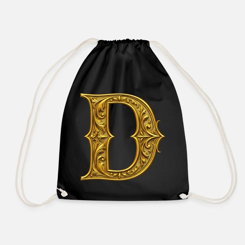 Ornamental gold Initial D - Drawstring Bag - black