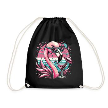 Retro Flamingo mit Cocktail und Sonnenbrille - Turnbeutel - Schwarz - Vorne