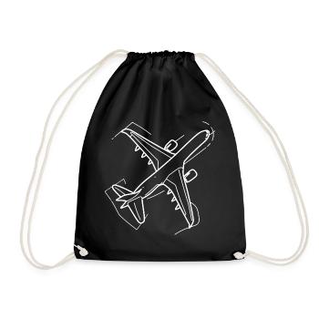 Flugzeug Zeichnung - Turnbeutel - Schwarz - Vorne