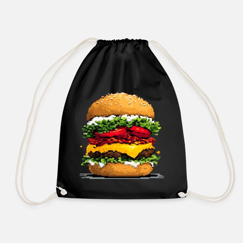 Pixelhamburger Retro Pixel Art - Drawstring Bag - black