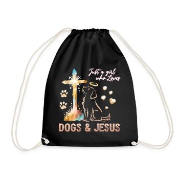 Dogs Love Jesus Cross of Light - Drawstring Bag - black - Front