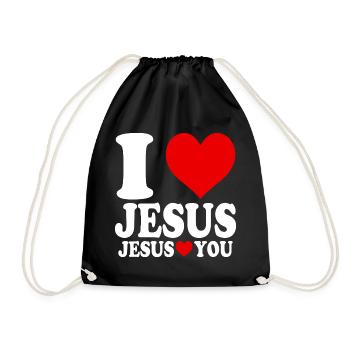 Ich liebe Jesus und Jesus liebt dich - Turnbeutel - Schwarz - Vorne