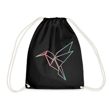 Geometric Hummingbird Lines Design - Drawstring Bag - black - Front