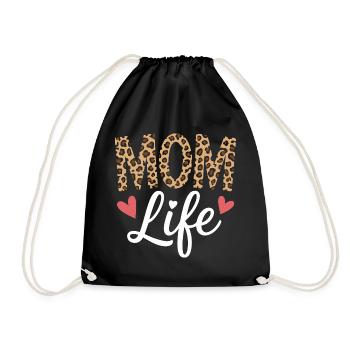 Mom Life Leopard Heart Motif for Stylish Mothers - Drawstring Bag - black - Front
