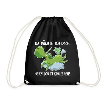 Flatulierendes Einhorn – Lustiger Spruch - Turnbeutel - Schwarz - Vorne