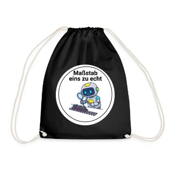 Modellbahn Roboter Eisenbahn Spur N H0 T-Shirt - Turnbeutel - Schwarz - Vorne