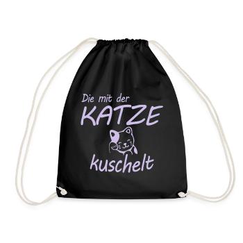 Die mit der Katze kuschelt Geschenk - Turnbeutel - Schwarz - Vorne