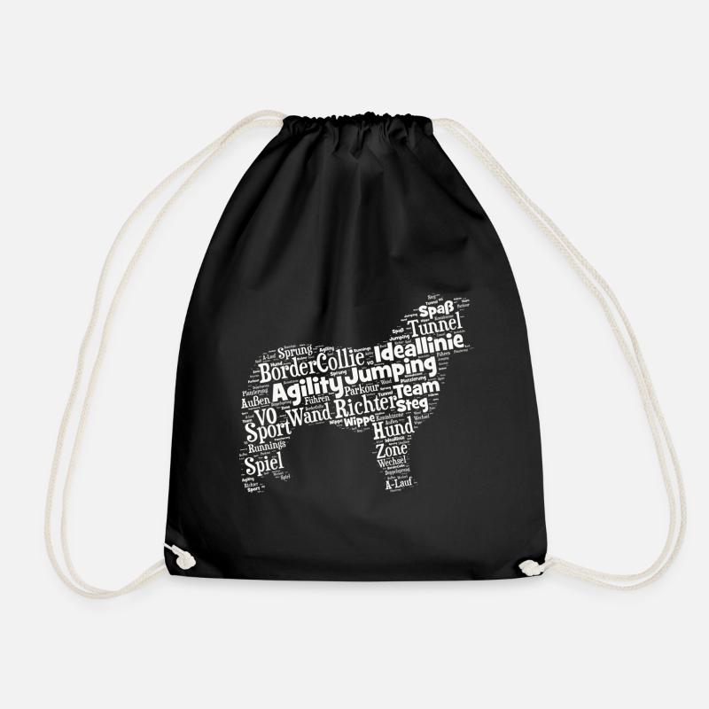 Border Collie Agility Wordcloud weiß - Turnbeutel - Schwarz