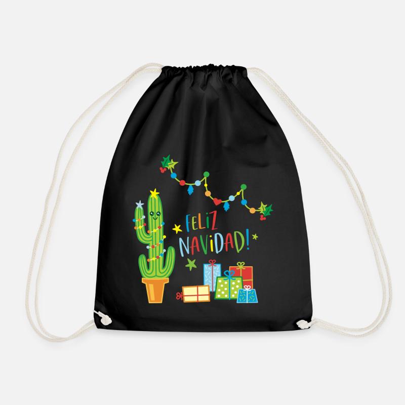 Feliz Navidad Cactus Christmas Sweater - Drawstring Bag - black