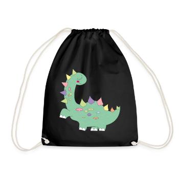 little green dinosaur with colorful dots - Drawstring Bag - black - Front