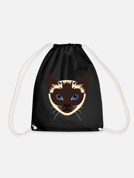 Siamese Cat Head - Drawstring Bag - black