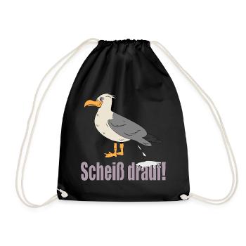 Möwe Lustig Spruch Scheiss Drauf als Norddeutscher - Turnbeutel - Schwarz - Vorne