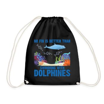 With Dolphins Swimming Dolphin Ocean Sea Mammal - Drawstring Bag - black - Front