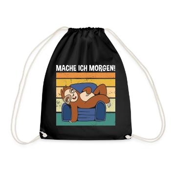 Mache Ich Morgen! Süßes Faultier - Turnbeutel - Schwarz - Vorne