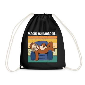 Mache Ich Morgen... Süßes Faultier - Turnbeutel - Schwarz - Vorne