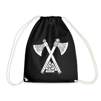 Axes and white Viking symbol - Drawstring Bag - black - Front